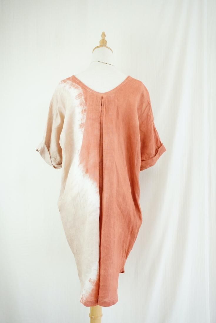French Linen Short Relax Dress Retrobrown x Cafelate