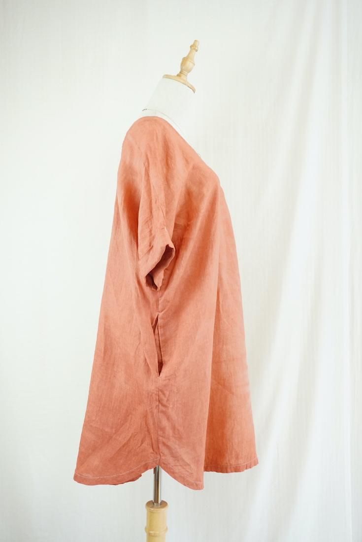 French Linen Short Relax Dress Retrobrown x Cafelate