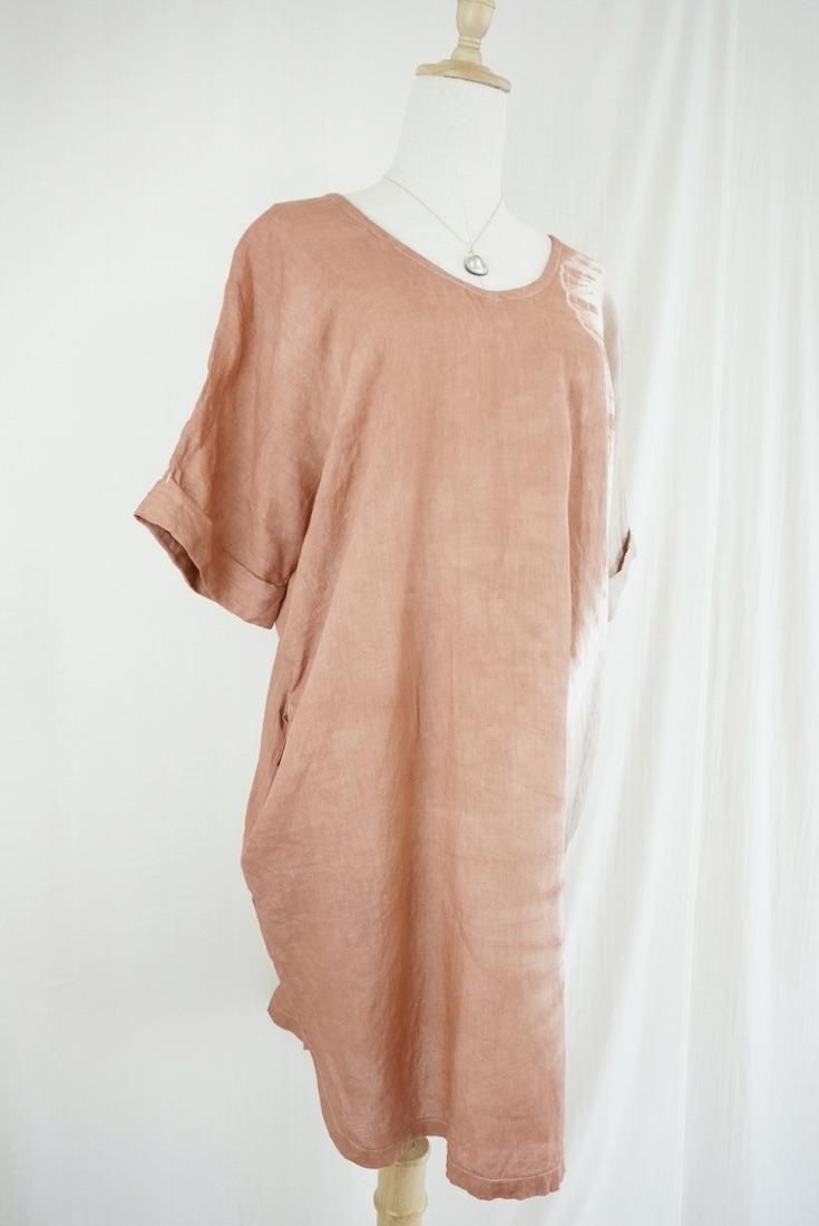 French Linen Short Relax Dress Retrobrown x Cafelate