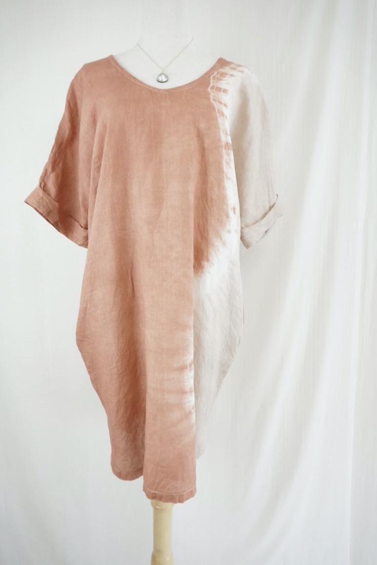 French Linen Short Relax Dress Retrobrown x Cafelate