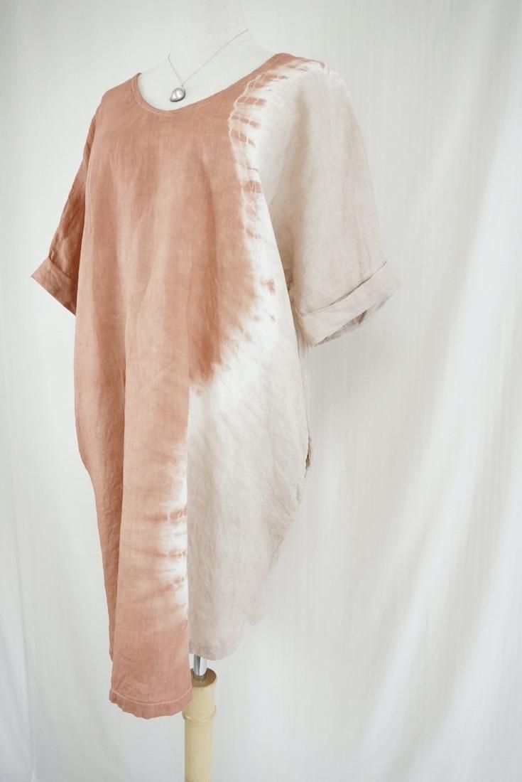French Linen Short Relax Dress Retrobrown x Cafelate