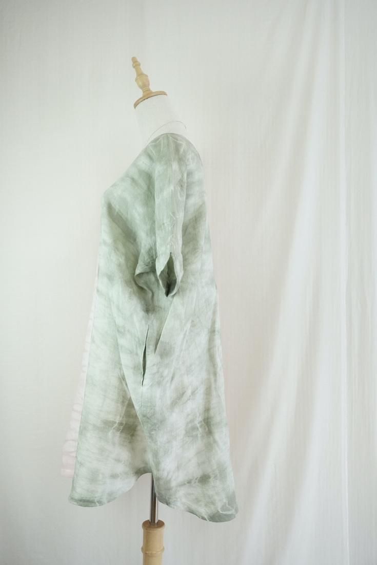 French Linen Short Relax Dress Greentea x Pinkbeige