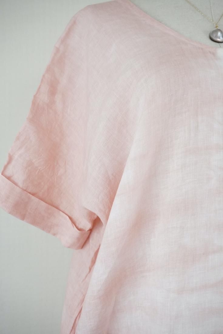 French Linen Short Relax Dress Greentea x Pinkbeige