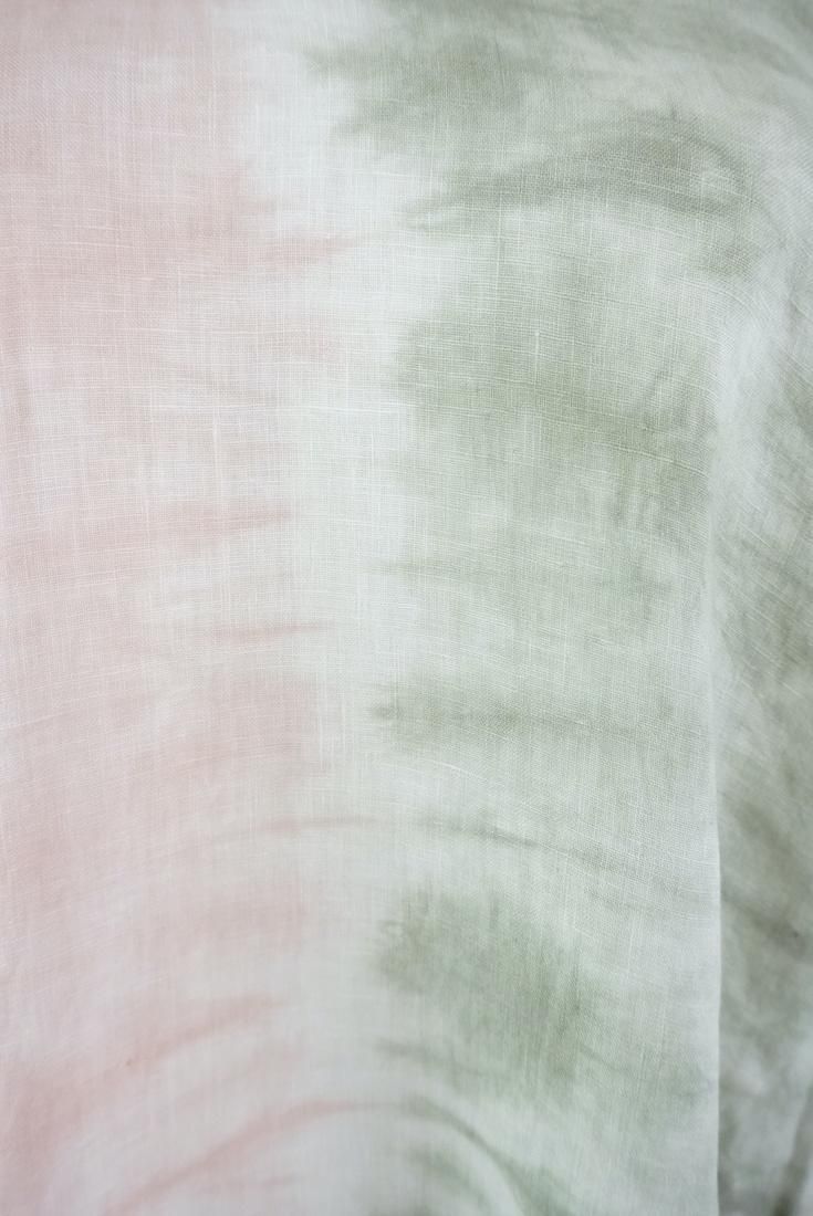 French Linen Short Relax Dress Greentea x Pinkbeige
