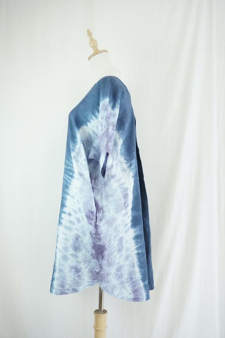 French Linen Short Relax Dress Navy x Lavender