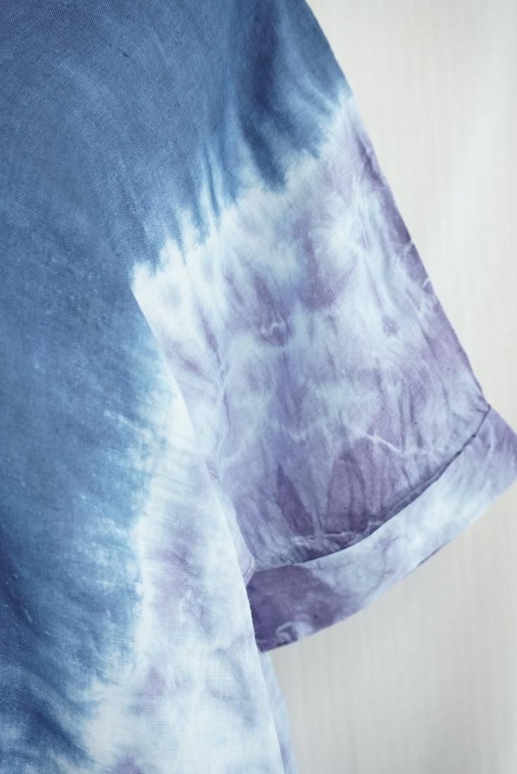French Linen Short Relax Dress Navy x Lavender