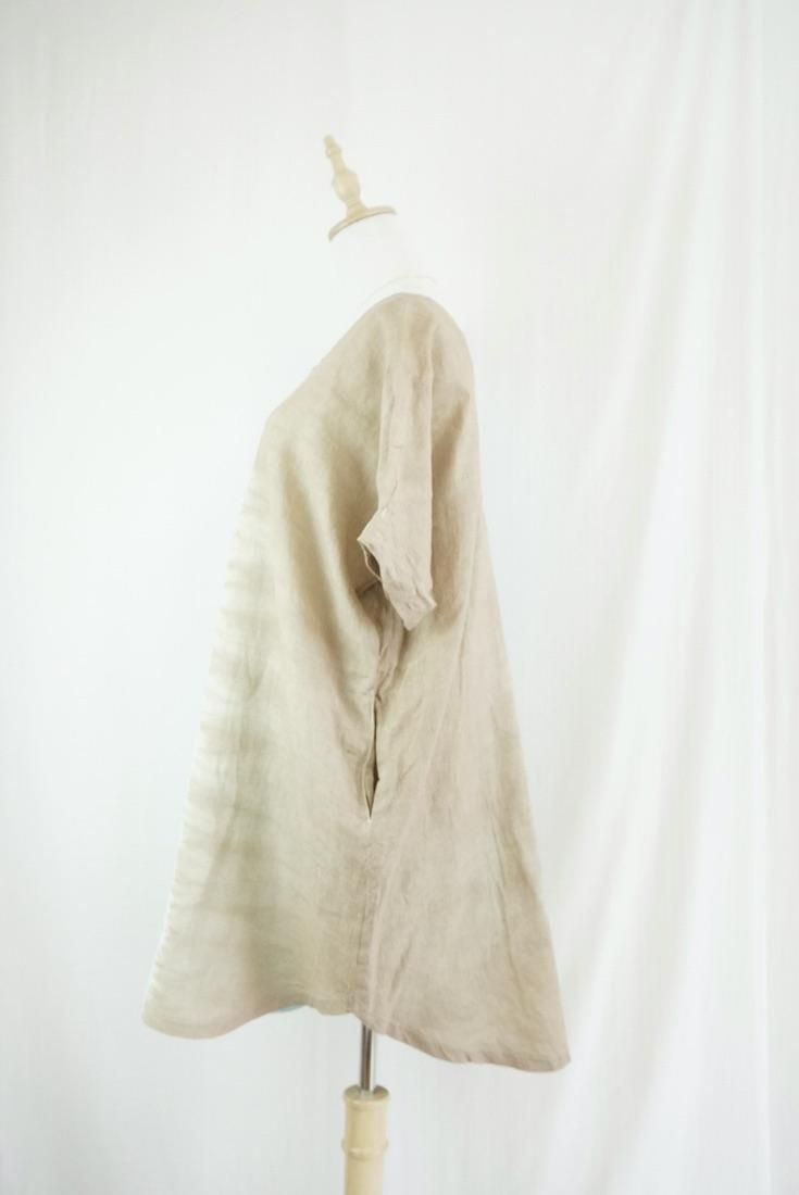 French Linen Short Relax Dress Under the sea x Hazelnuts