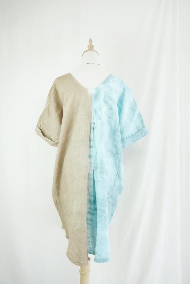 French Linen Short Relax Dress Under the sea x Hazelnuts