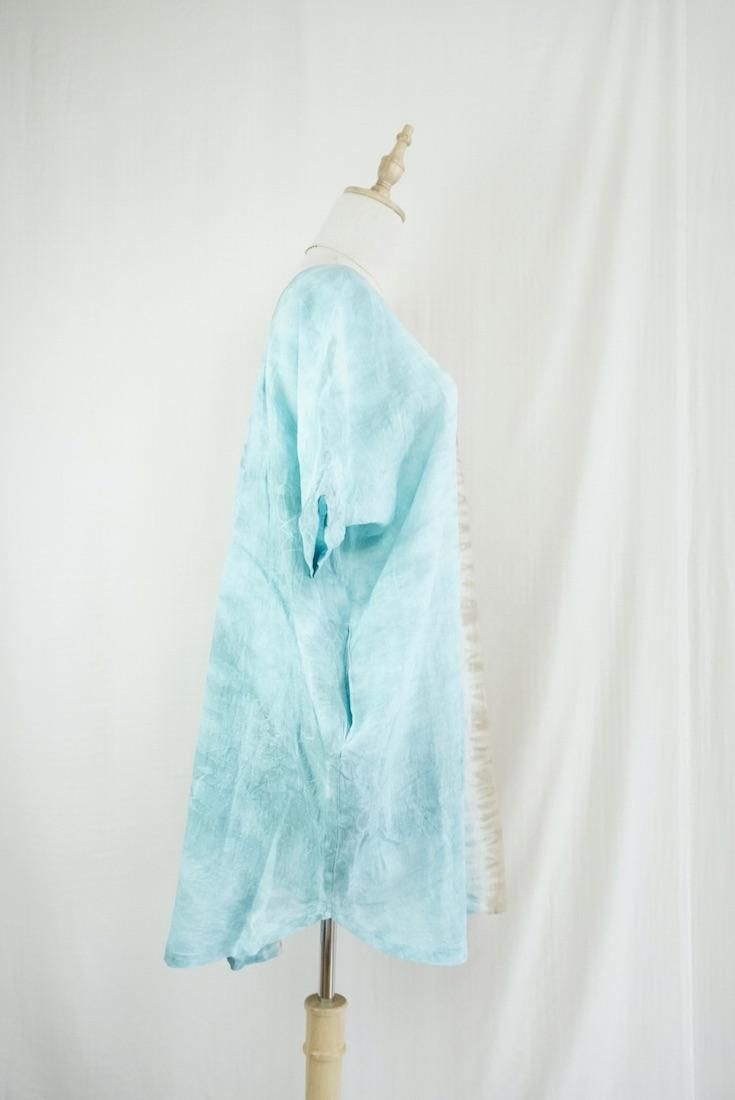 French Linen Short Relax Dress Under the sea x Hazelnuts
