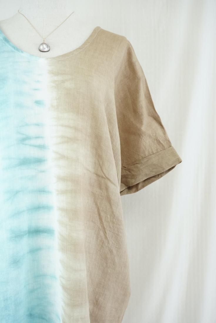 French Linen Short Relax Dress Under the sea x Hazelnuts