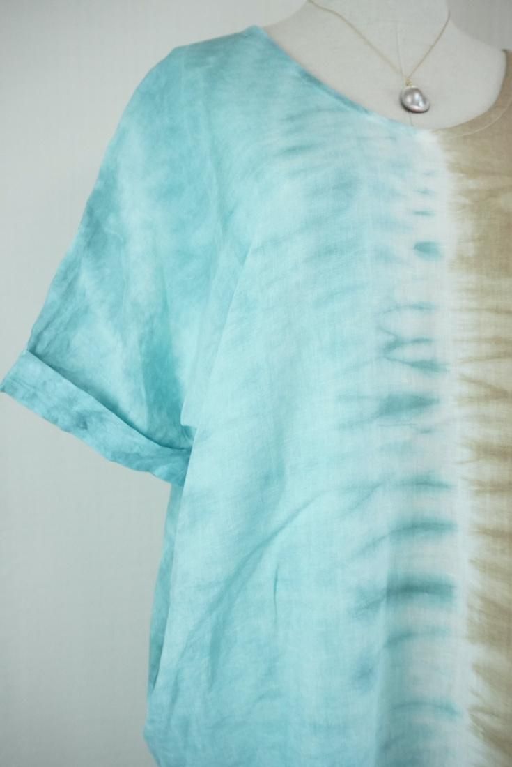 French Linen Short Relax Dress Under the sea x Hazelnuts