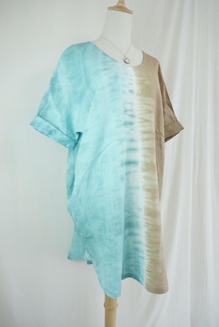 French Linen Short Relax Dress Under the sea x Hazelnuts