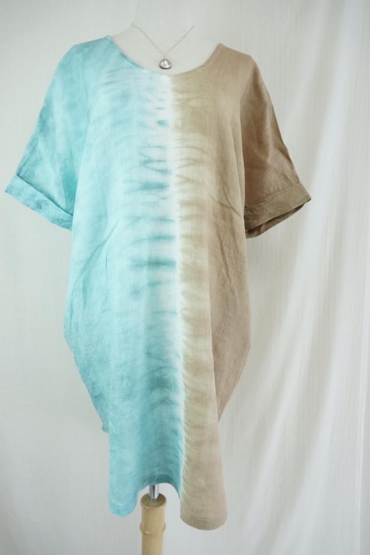 French Linen Short Relax Dress Under the sea x Hazelnuts