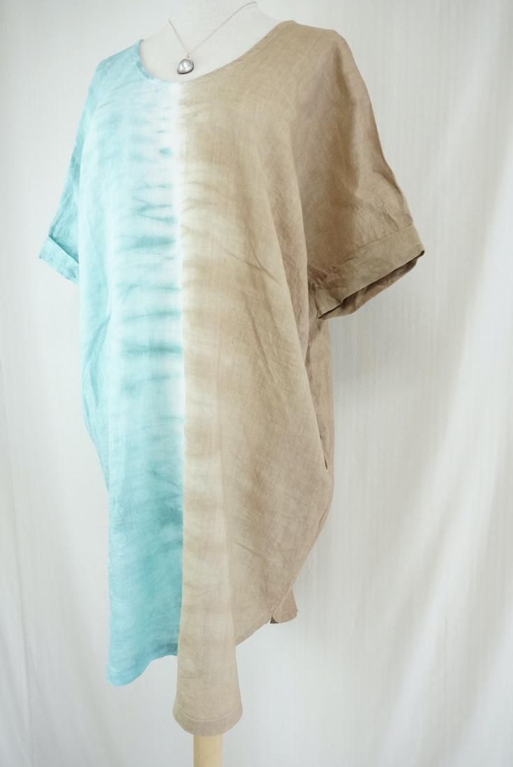 French Linen Short Relax Dress Under the sea x Hazelnuts