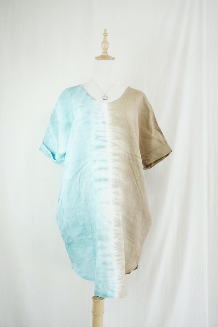 French Linen Short Relax Dress Under the sea x Hazelnuts