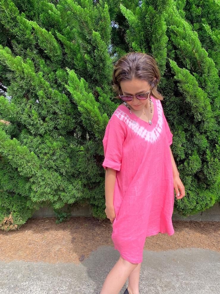 French Linen Short Relax Dress Lavender x Custard