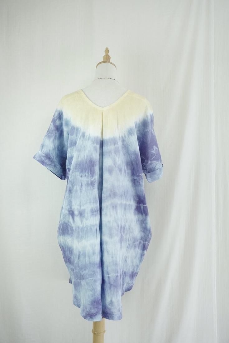 French Linen Short Relax Dress Lavender x Custard
