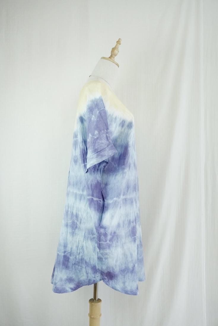 French Linen Short Relax Dress Lavender x Custard