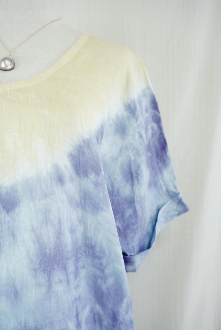 French Linen Short Relax Dress Lavender x Custard