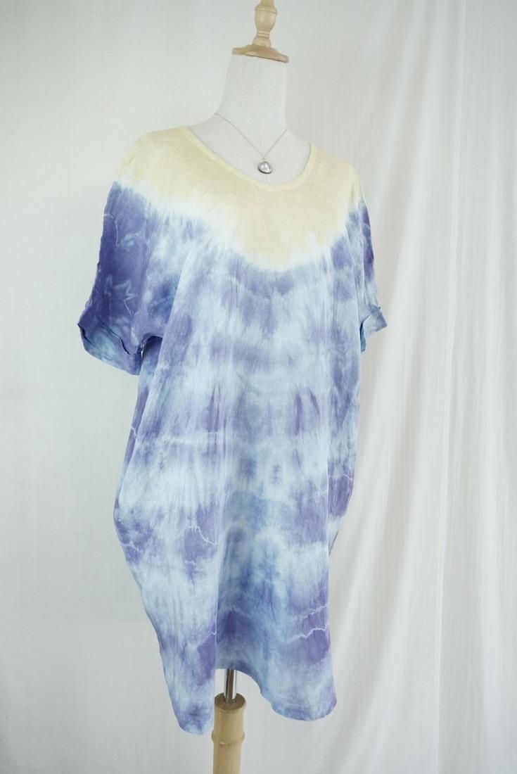 French Linen Short Relax Dress Lavender x Custard