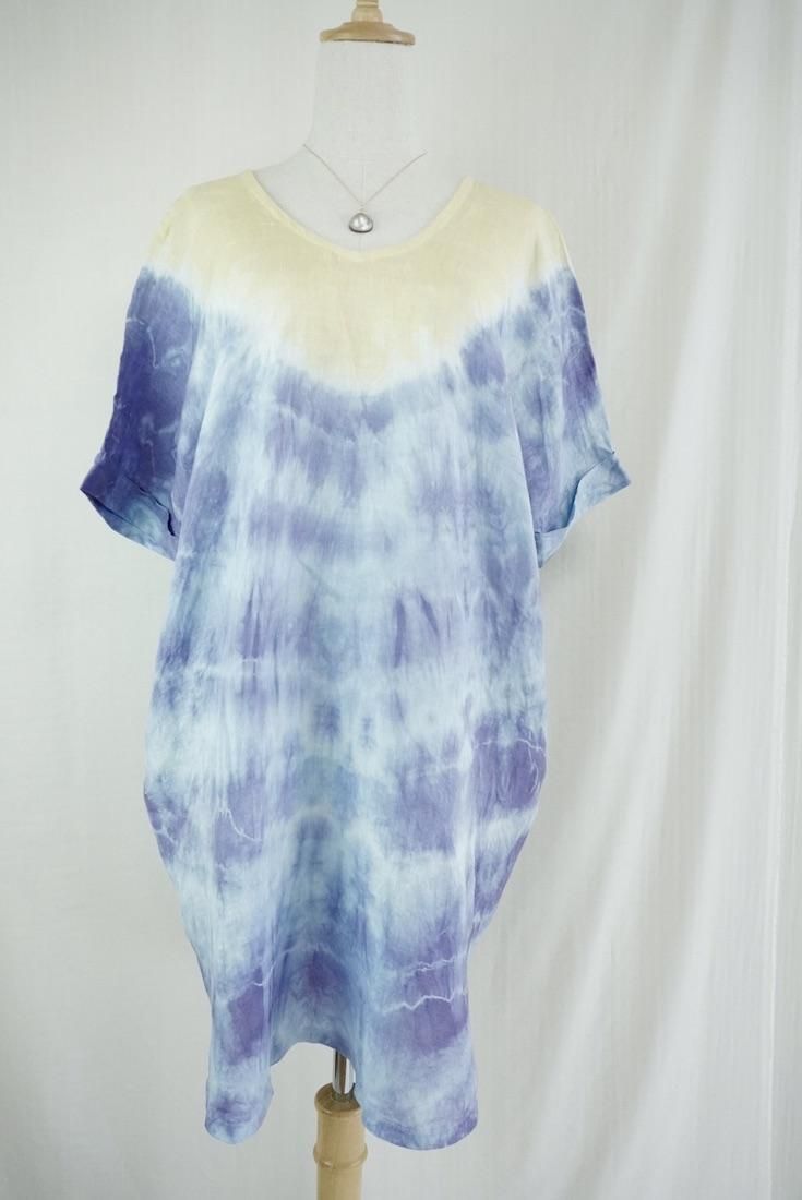 French Linen Short Relax Dress Lavender x Custard