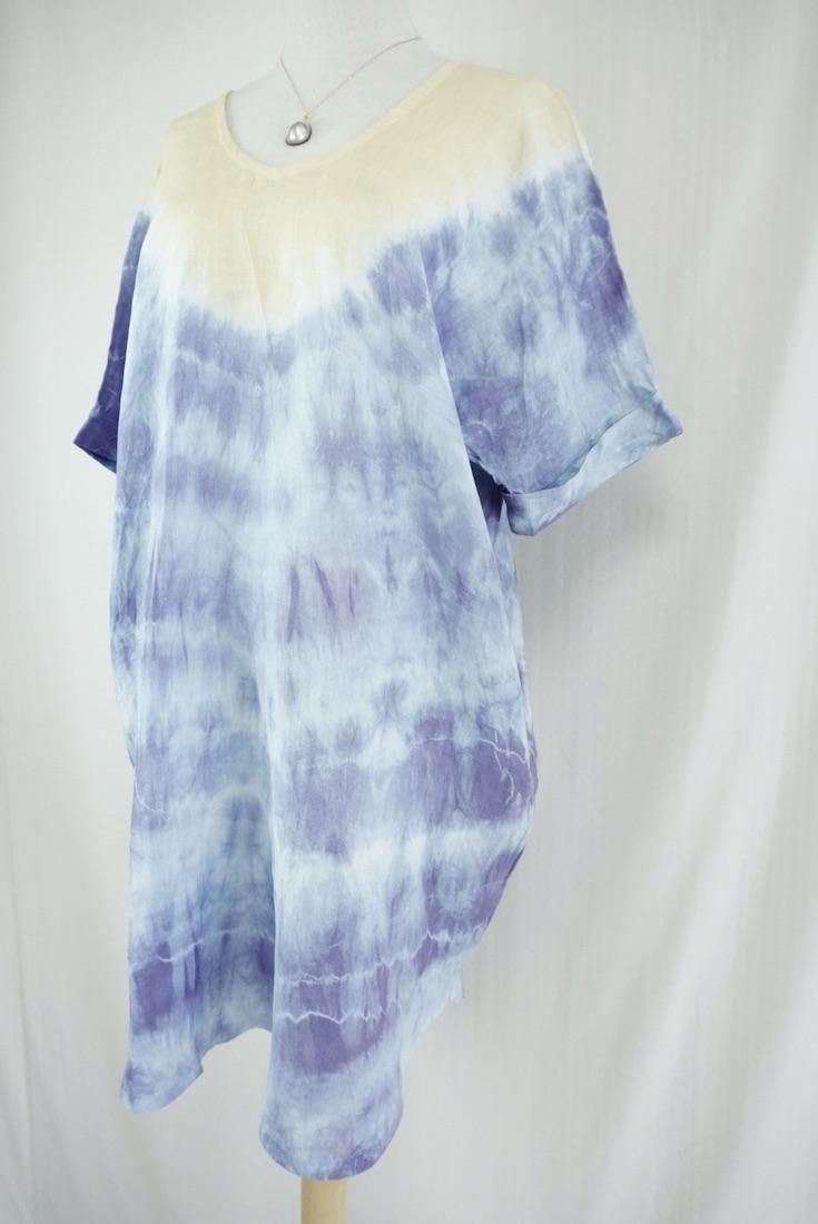 French Linen Short Relax Dress Lavender x Custard
