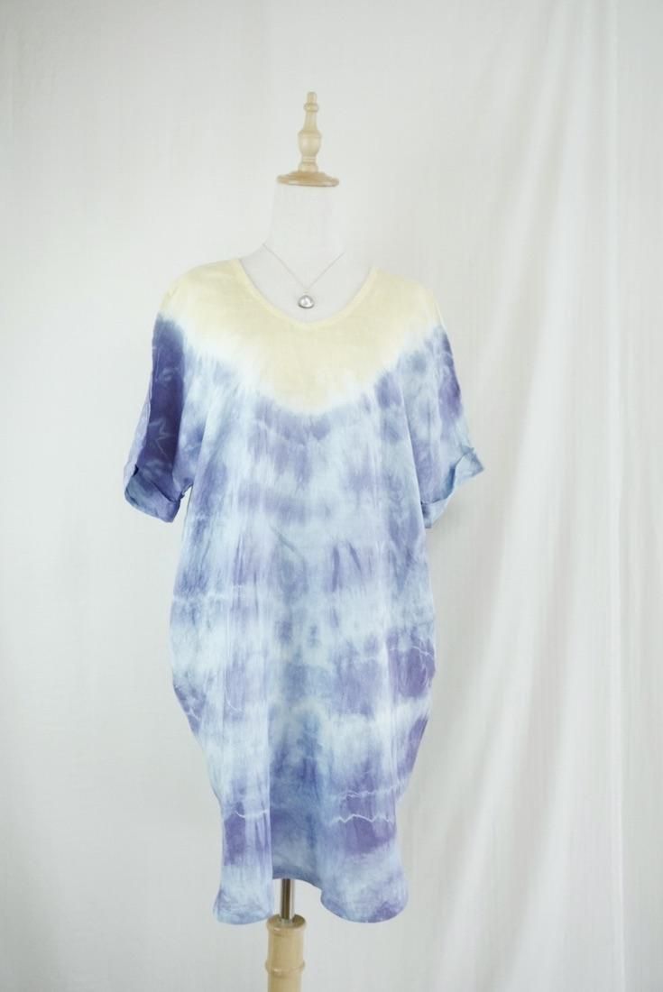 French Linen Short Relax Dress Lavender x Custard