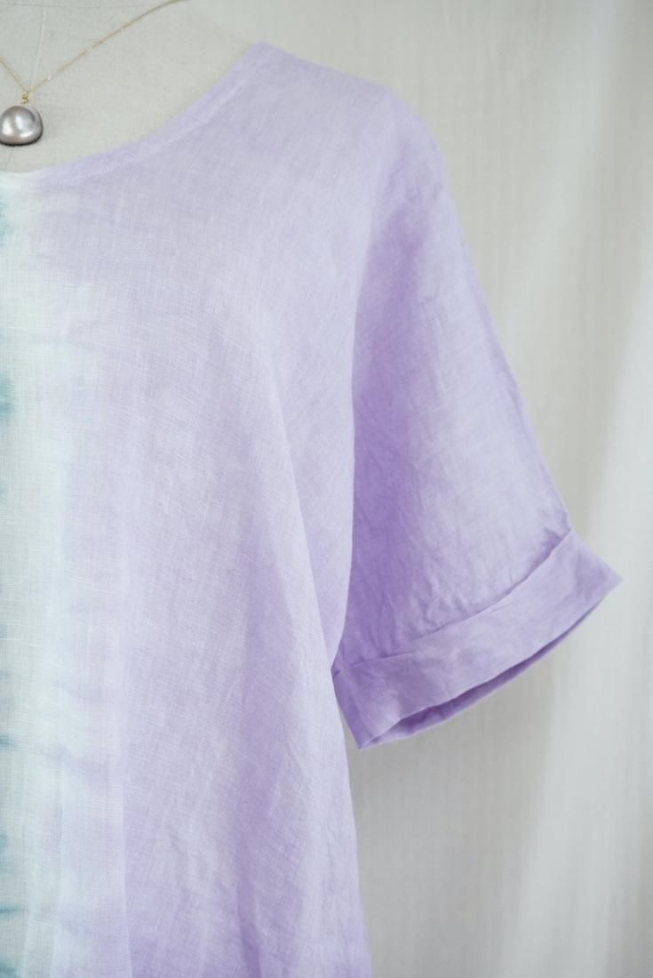 French Linen Short Relax Dress “Deepgreen x Lilac”