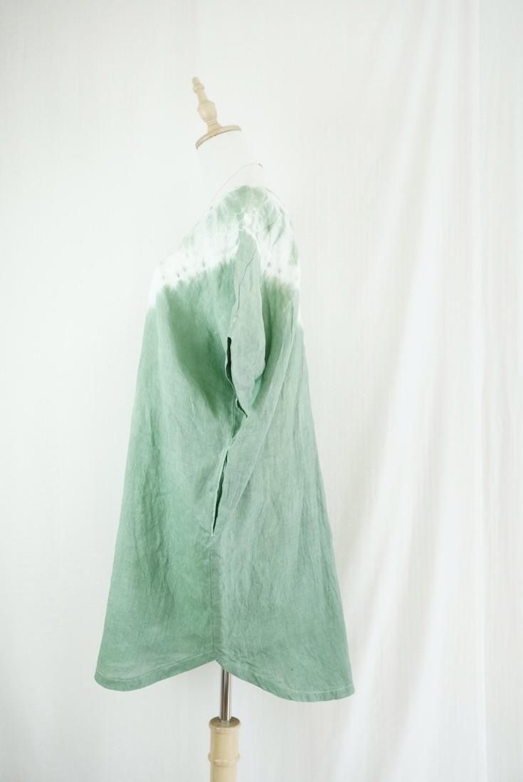 French Linen Short Relax Dress Junglegreen