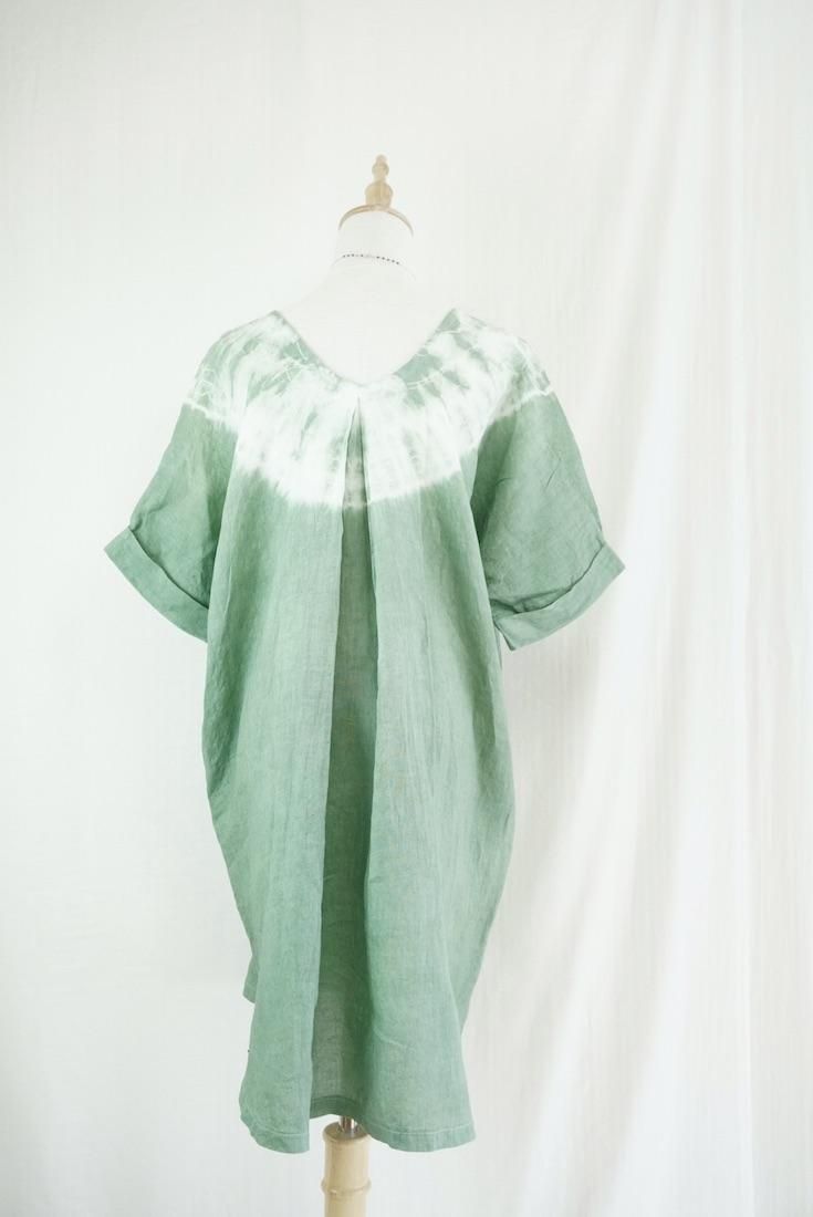 French Linen Short Relax Dress Junglegreen