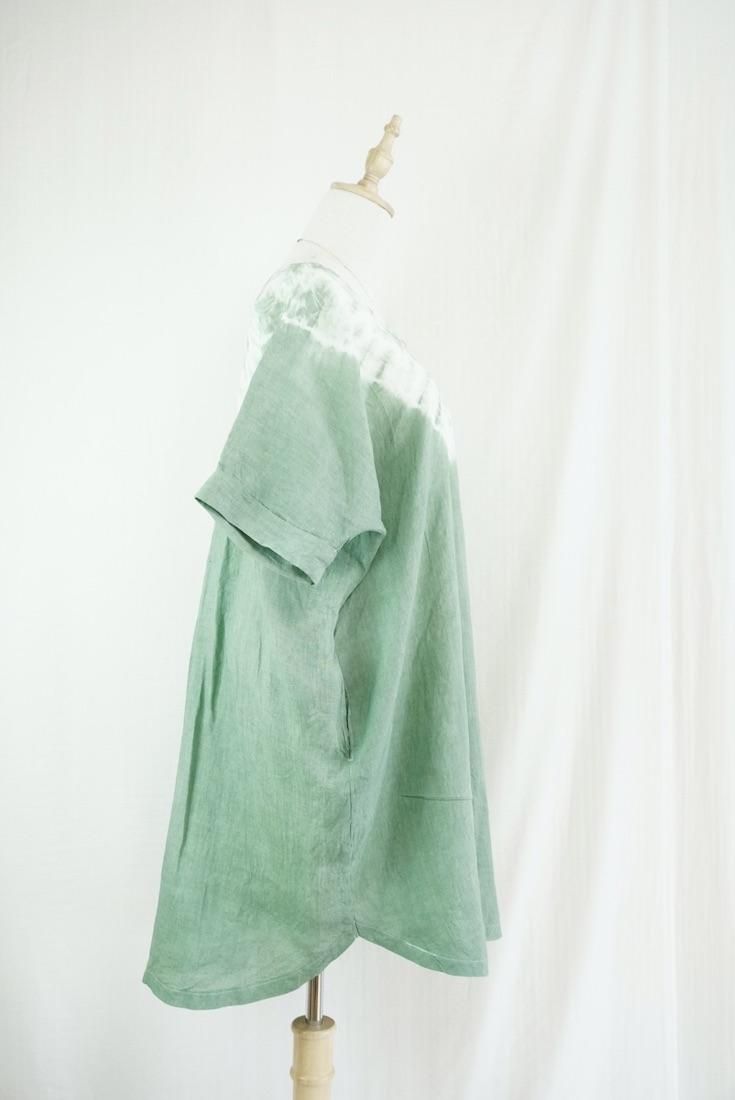 French Linen Short Relax Dress Junglegreen