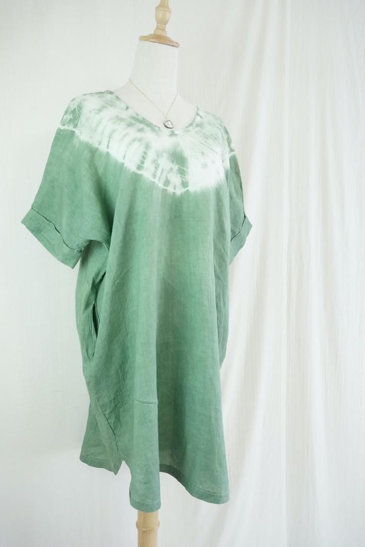 French Linen Short Relax Dress Junglegreen