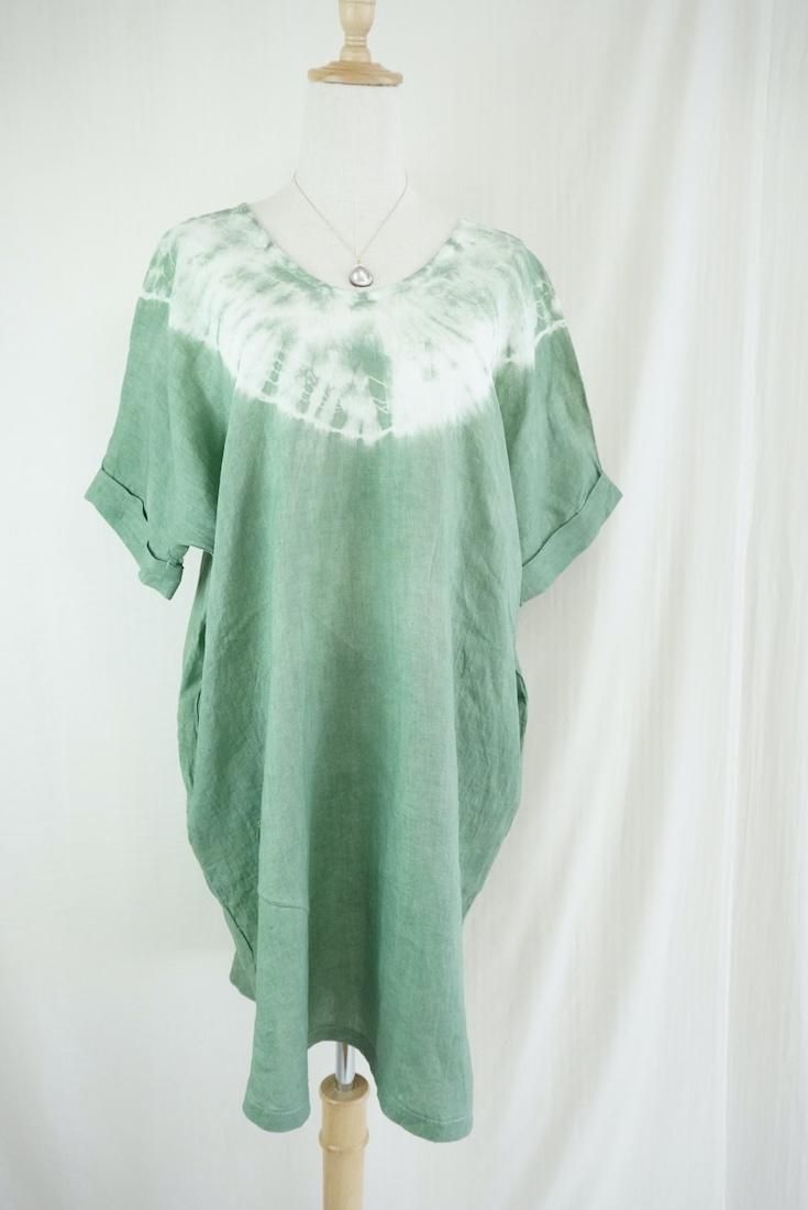French Linen Short Relax Dress Junglegreen