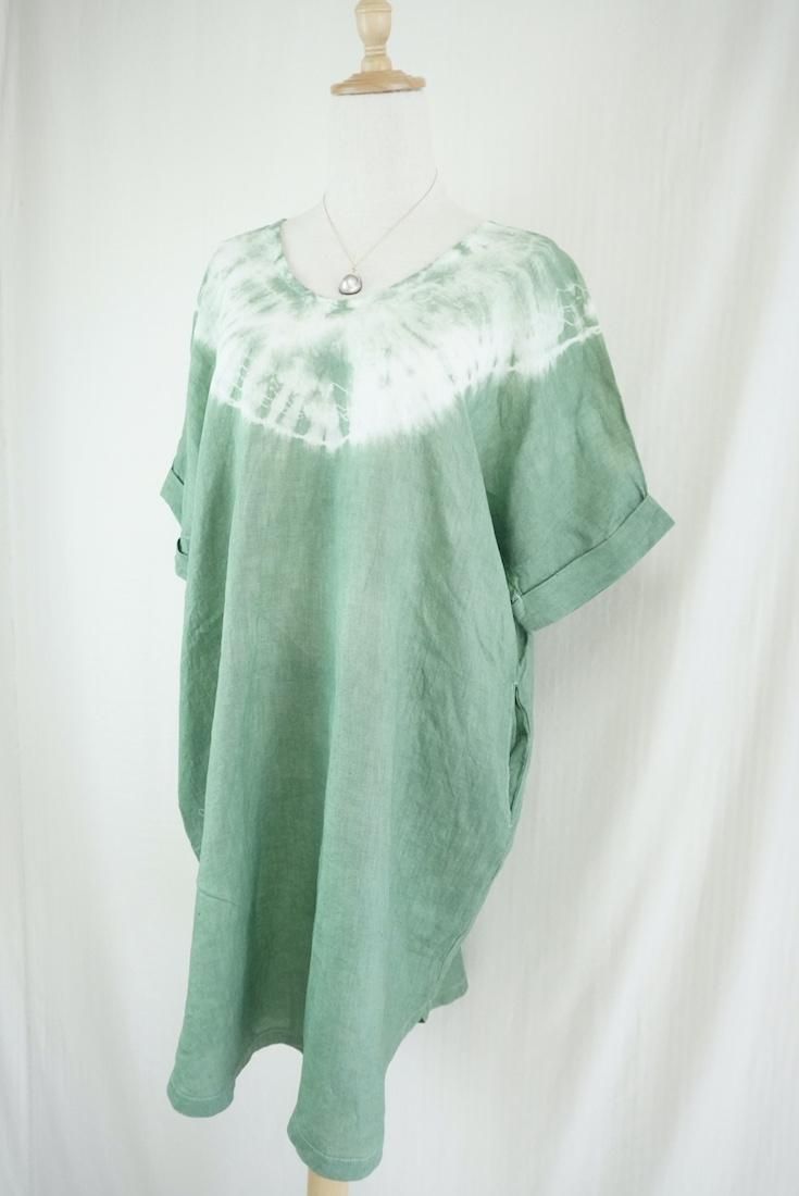 French Linen Short Relax Dress Junglegreen
