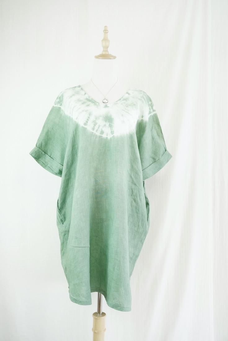 French Linen Short Relax Dress Junglegreen