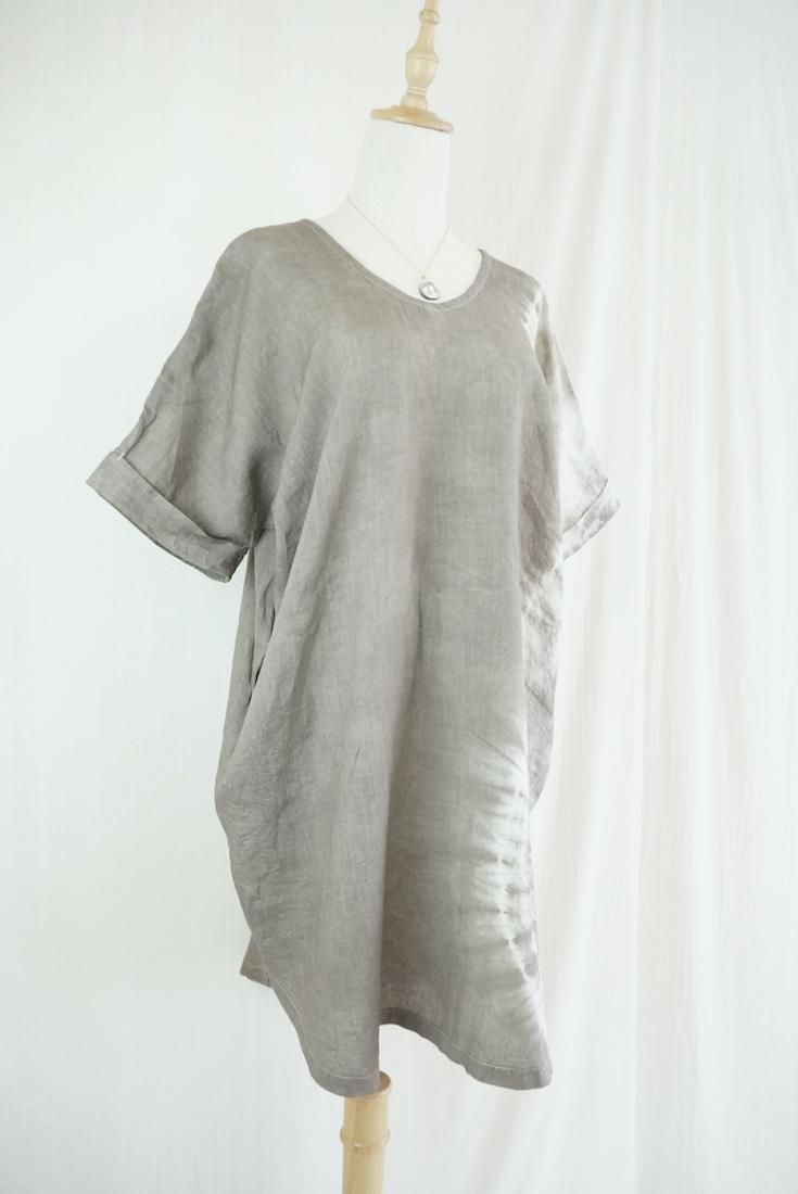 French Linen Short Relax Dress Taupe