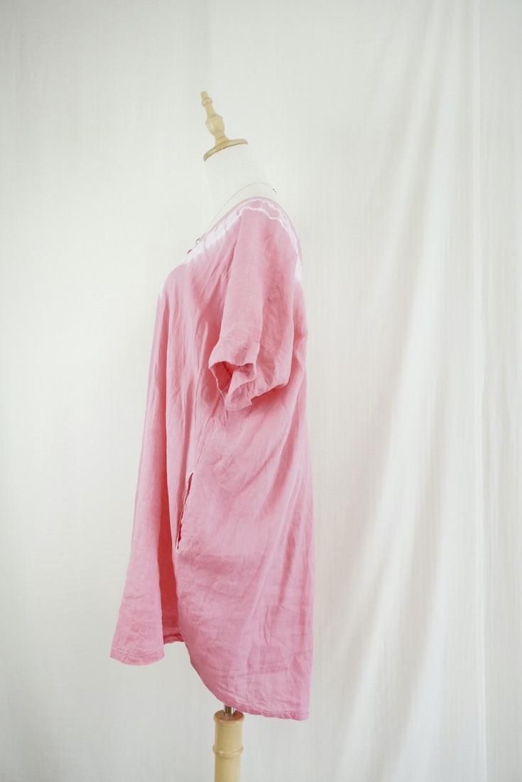 French Linen Short Relax Dress Bougainvillea