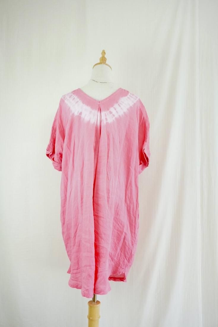French Linen Short Relax Dress Bougainvillea