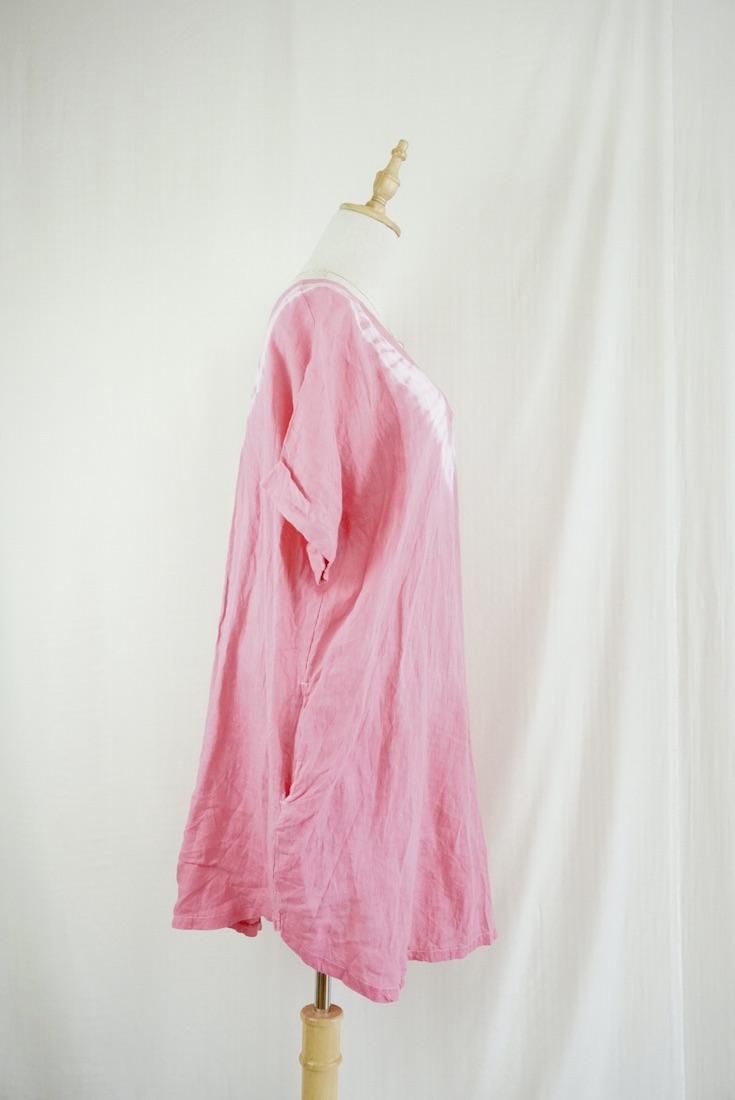 French Linen Short Relax Dress Bougainvillea