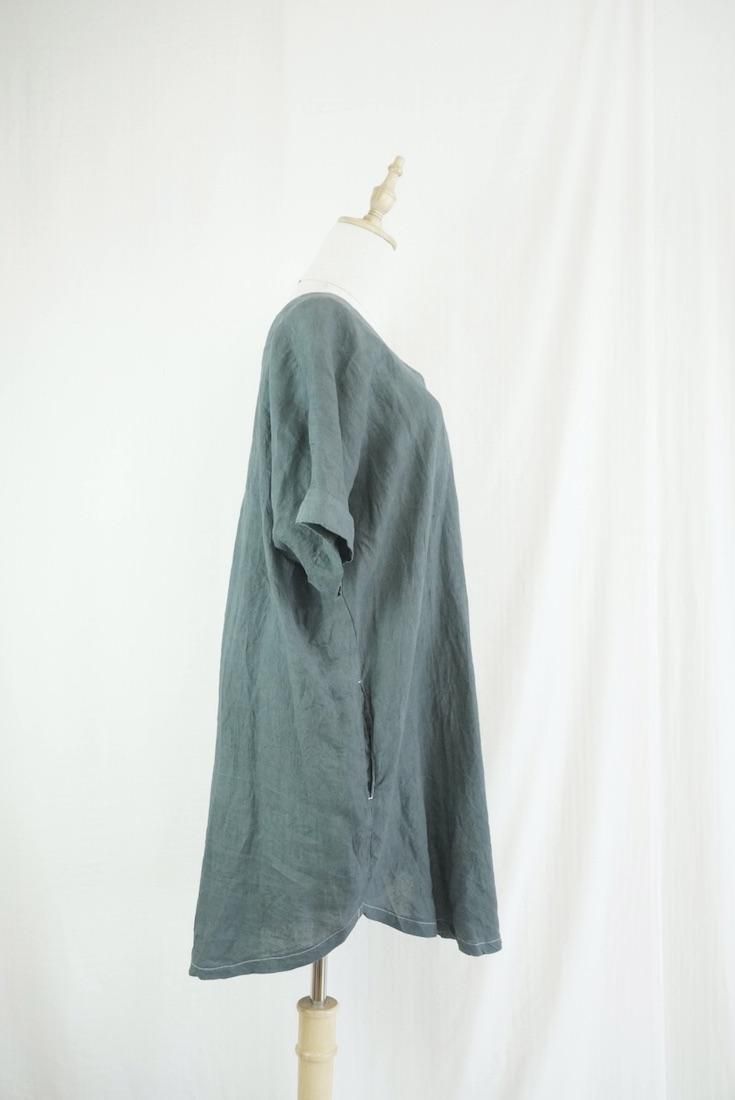 French Linen Short Relax Dress Black