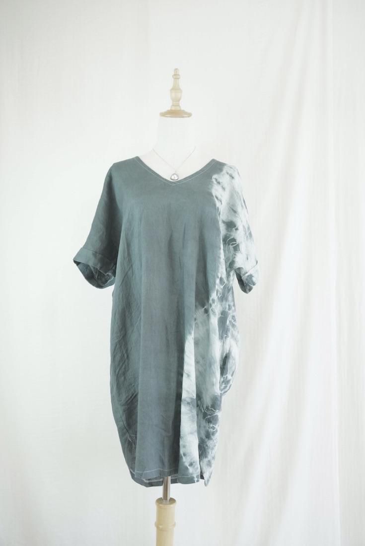 French Linen Short Relax Dress Black