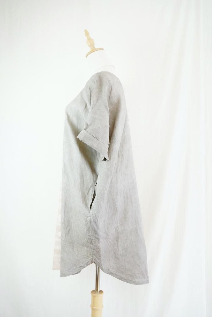 French Linen Short Relax Dress Taupe x Cafelate 