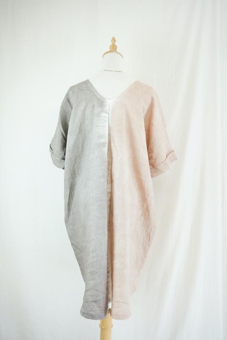French Linen Short Relax Dress Taupe x Cafelate 