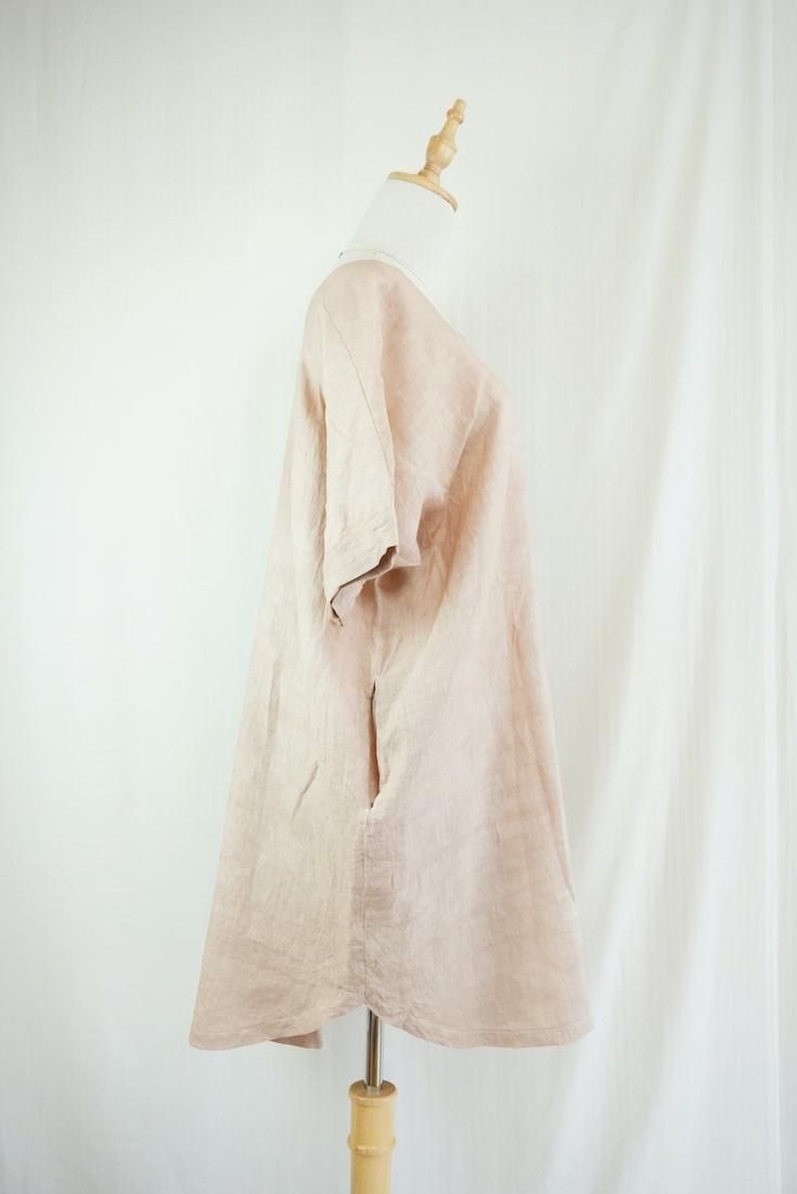French Linen Short Relax Dress Taupe x Cafelate 