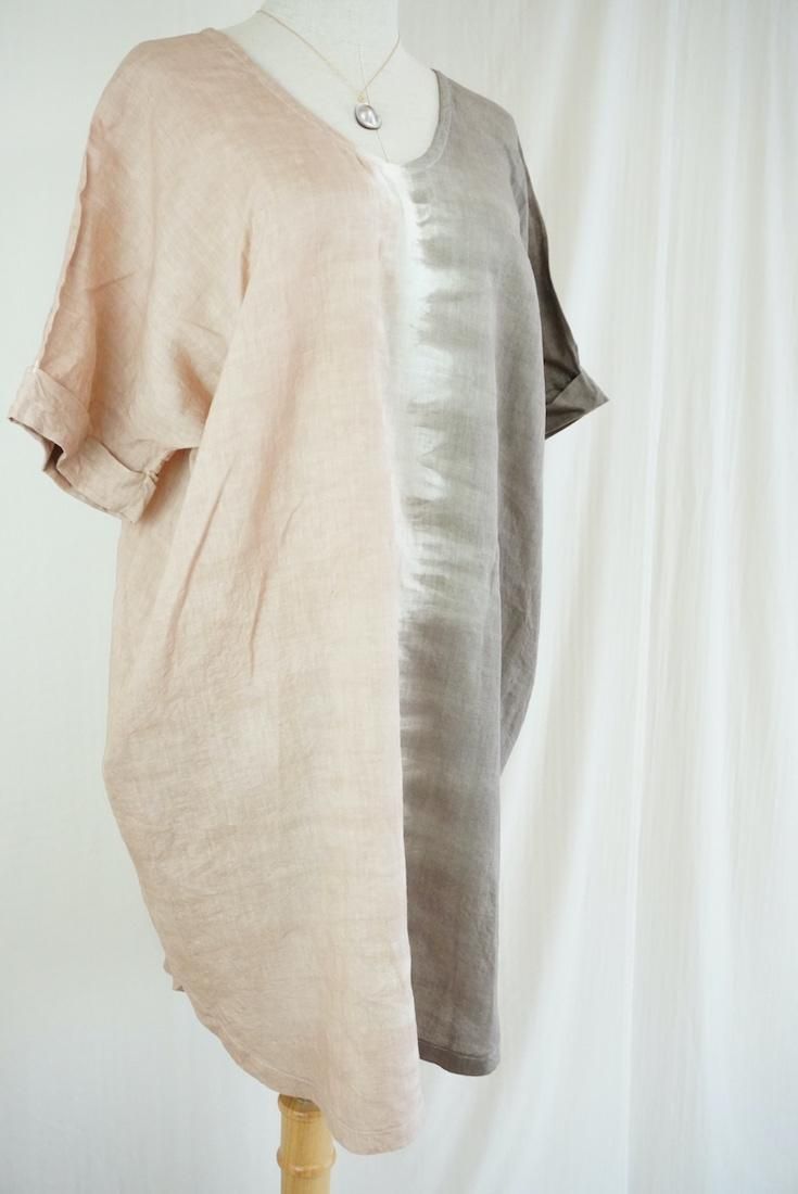 French Linen Short Relax Dress Taupe x Cafelate 
