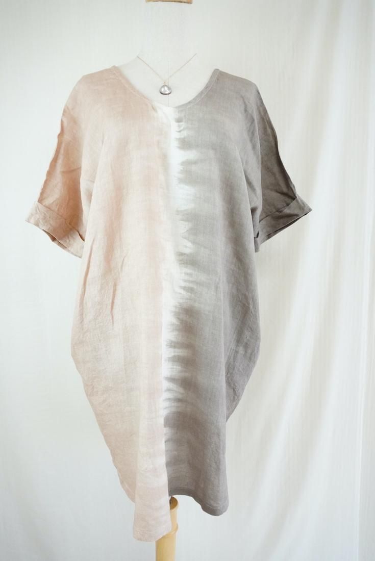 French Linen Short Relax Dress Taupe x Cafelate 