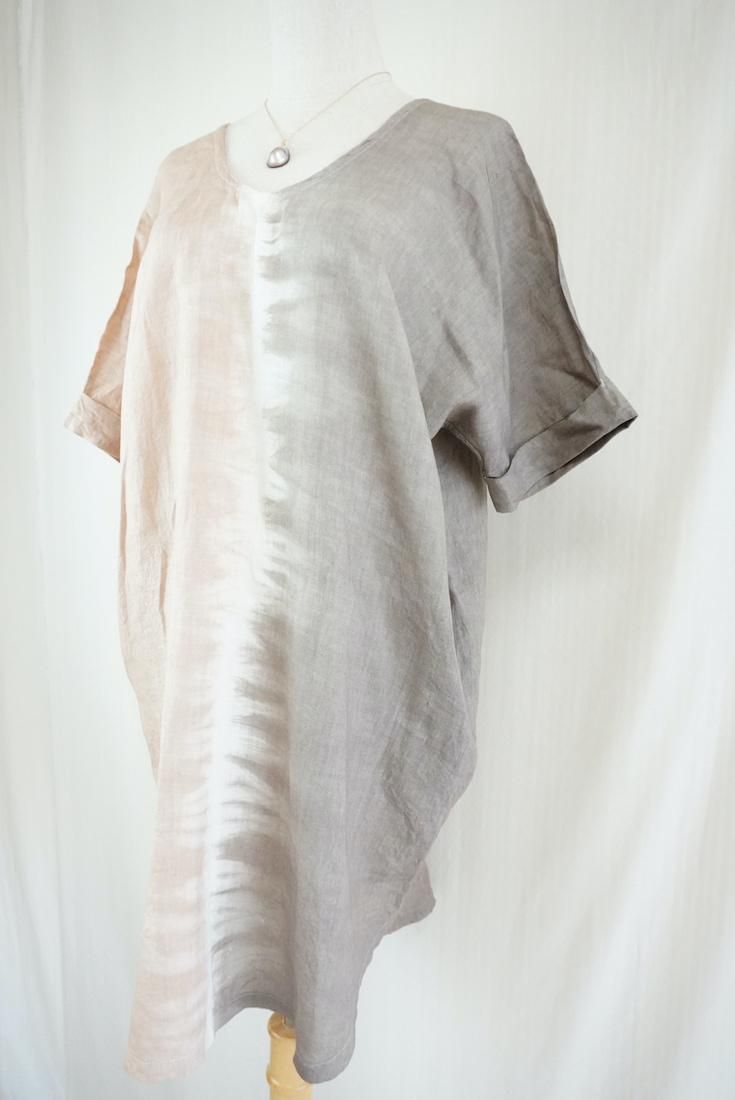French Linen Short Relax Dress Taupe x Cafelate 