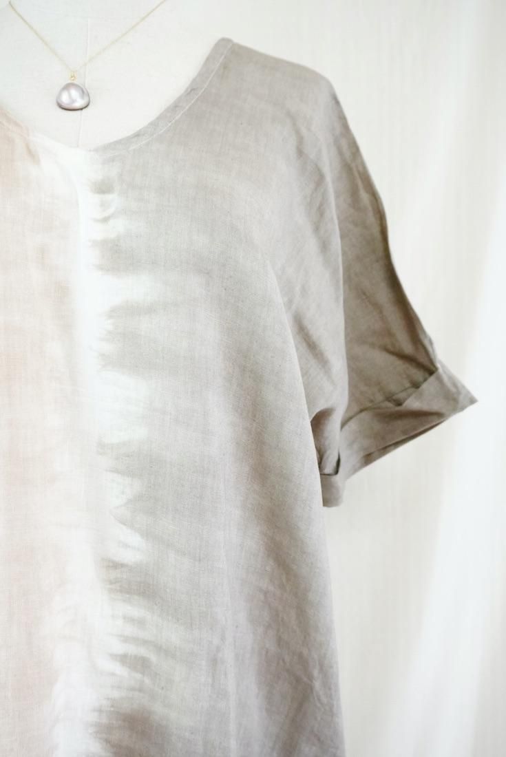 French Linen Short Relax Dress Taupe x Cafelate 