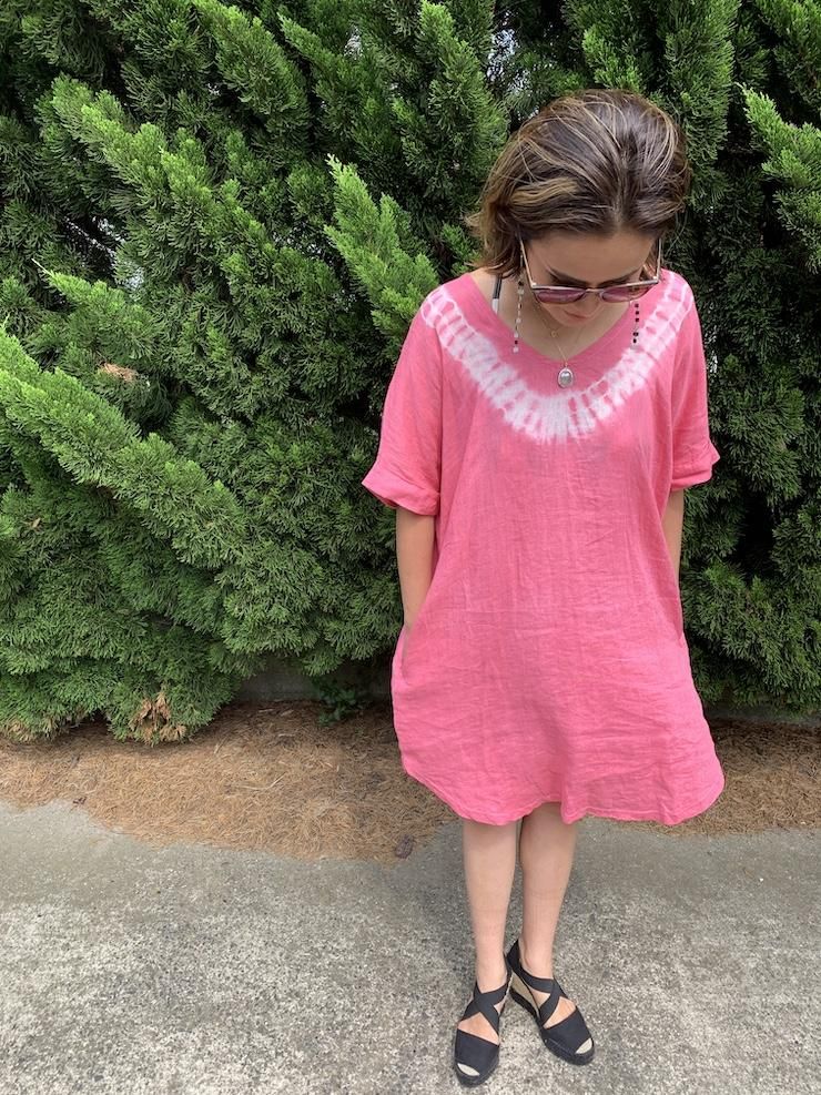 French Linen Short Relax Dress Taupe x Cafelate 