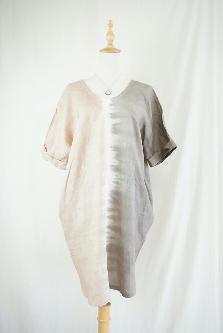 French Linen Short Relax Dress Taupe x Cafelate 